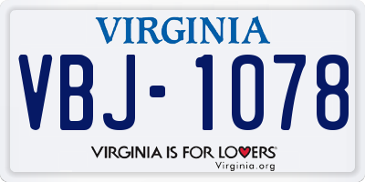 VA license plate VBJ1078