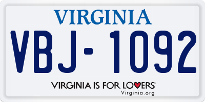 VA license plate VBJ1092
