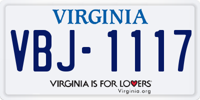 VA license plate VBJ1117