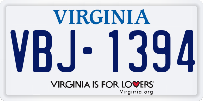 VA license plate VBJ1394