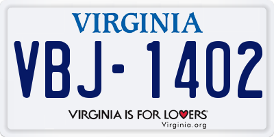 VA license plate VBJ1402