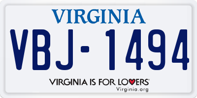 VA license plate VBJ1494