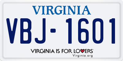 VA license plate VBJ1601