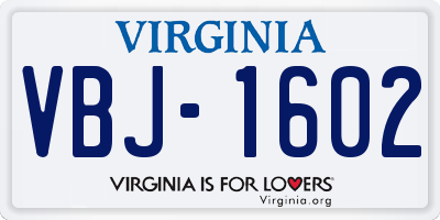 VA license plate VBJ1602
