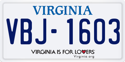 VA license plate VBJ1603