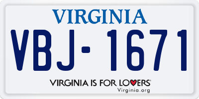 VA license plate VBJ1671