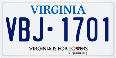VA license plate VBJ1701