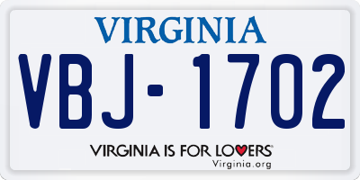 VA license plate VBJ1702