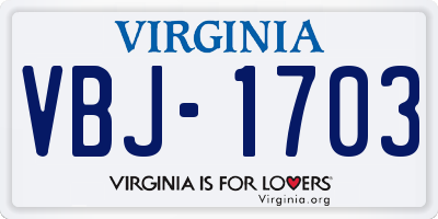 VA license plate VBJ1703