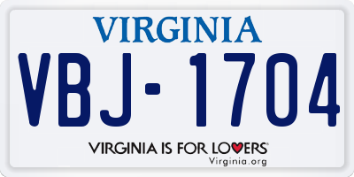 VA license plate VBJ1704