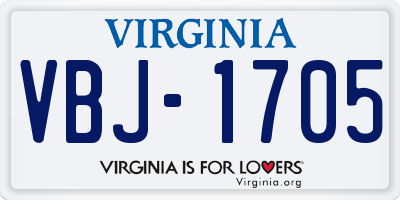 VA license plate VBJ1705