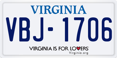 VA license plate VBJ1706