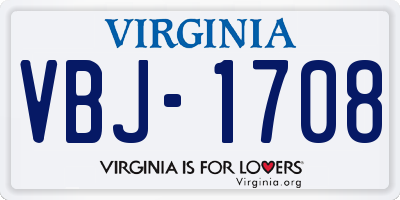 VA license plate VBJ1708