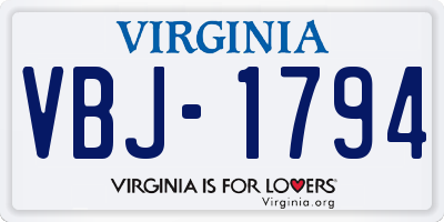 VA license plate VBJ1794