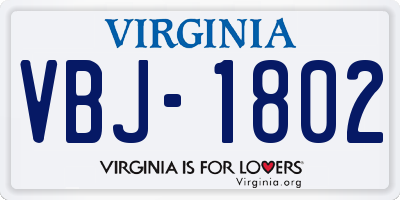 VA license plate VBJ1802