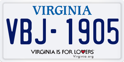 VA license plate VBJ1905