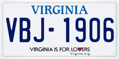 VA license plate VBJ1906