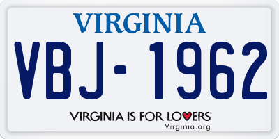 VA license plate VBJ1962