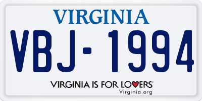 VA license plate VBJ1994