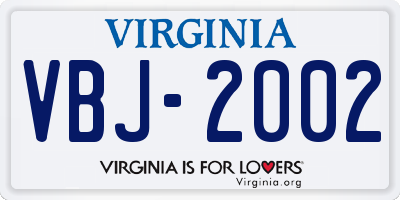 VA license plate VBJ2002