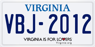 VA license plate VBJ2012