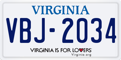 VA license plate VBJ2034