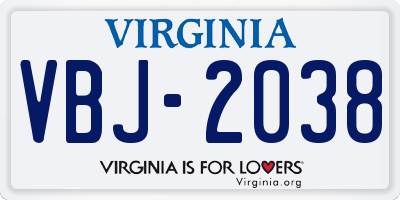 VA license plate VBJ2038