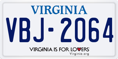 VA license plate VBJ2064