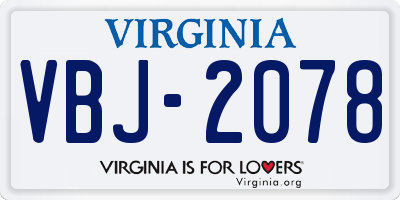 VA license plate VBJ2078