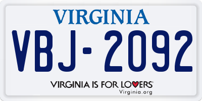 VA license plate VBJ2092