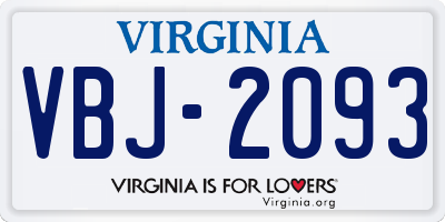VA license plate VBJ2093