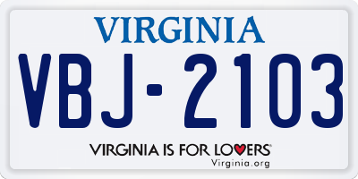 VA license plate VBJ2103