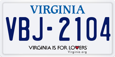 VA license plate VBJ2104