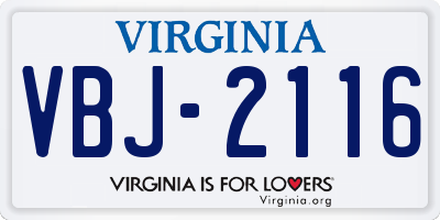 VA license plate VBJ2116