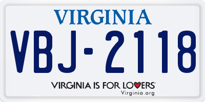 VA license plate VBJ2118