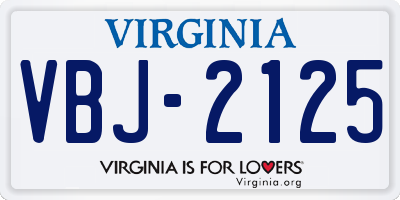 VA license plate VBJ2125