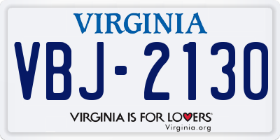 VA license plate VBJ2130