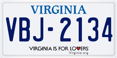 VA license plate VBJ2134
