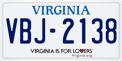 VA license plate VBJ2138