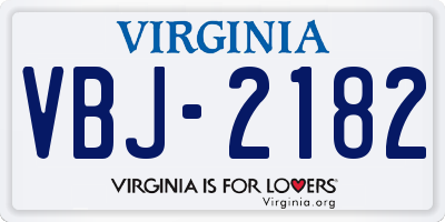 VA license plate VBJ2182