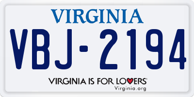 VA license plate VBJ2194