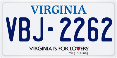 VA license plate VBJ2262