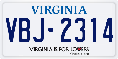VA license plate VBJ2314