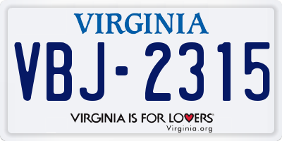 VA license plate VBJ2315