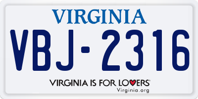 VA license plate VBJ2316