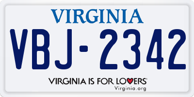 VA license plate VBJ2342
