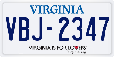 VA license plate VBJ2347