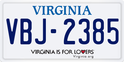 VA license plate VBJ2385