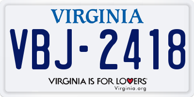 VA license plate VBJ2418