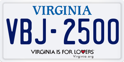 VA license plate VBJ2500